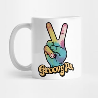 "Groovy Pa Peace Sign Hand Tie-Dye" - Retro Cute Hipster Mug